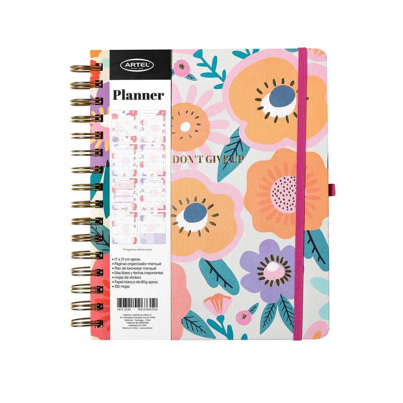 Planner 12 Meses Artel Espiral Con Separador Diseño Big Flower
