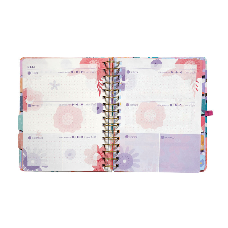 Planner 12 Meses Artel Espiral Con Separador Diseño Big Flower
