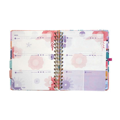 Planner 12 Meses Artel Espiral Con Separador Diseño Big Flower