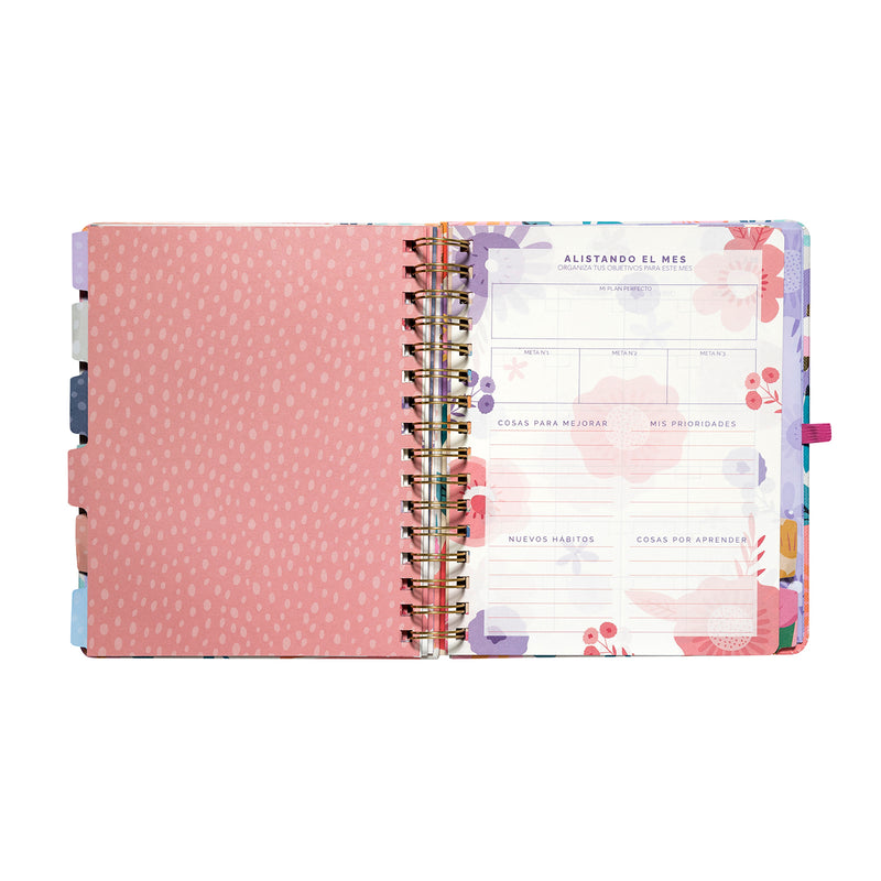 Planner 12 Meses Artel Espiral Con Separador Diseño Big Flower