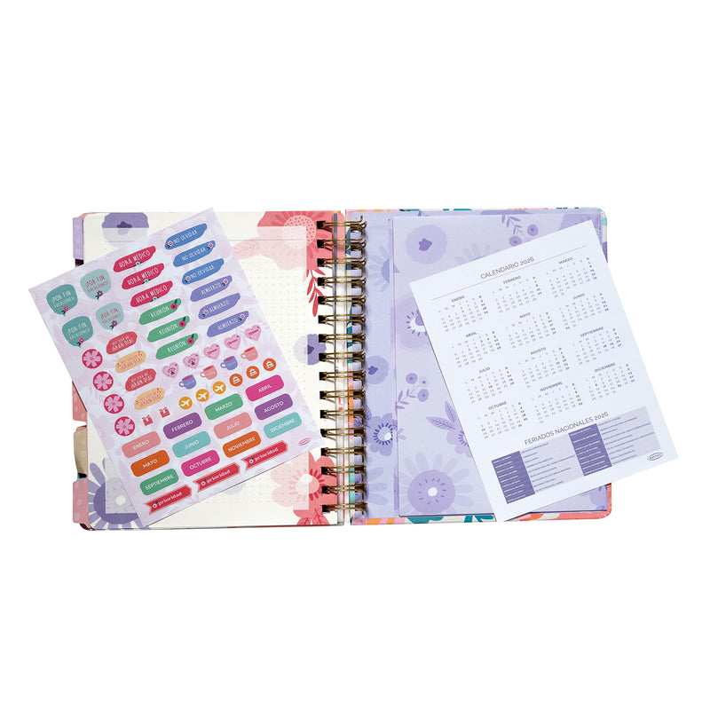 Planner 12 Meses Artel Espiral Con Separador Diseño Big Flower