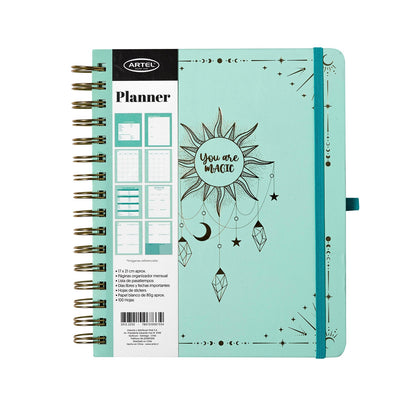 Planner 12 Meses Artel Espiral Con Separador Diseño Cósmico