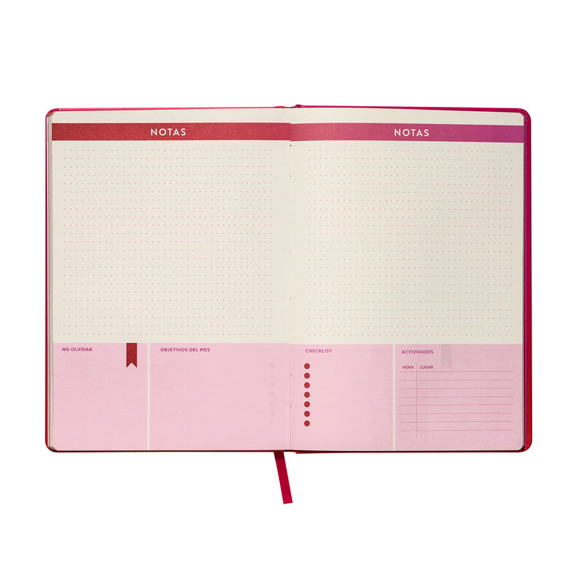 Planner 12 Meses Artel Empastado Diseño Rosa Degrade