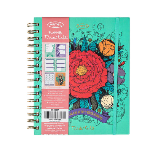 Planner 12 Meses Artel Espiral Con Separadores Diseño Frida Kahlo