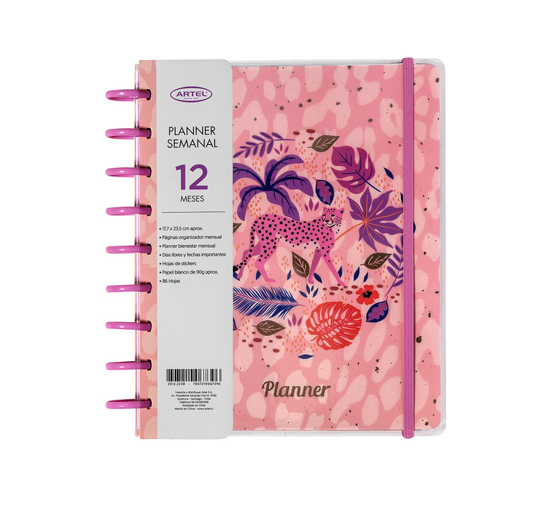 Planner 12 Meses Artel Discos Diseño Animal Pink