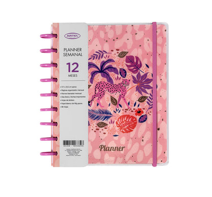 Planner 12 Meses Artel Discos Diseño Animal Pink