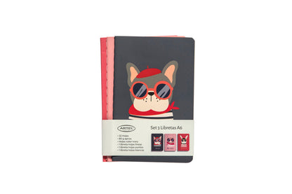 Set Libretas Artel 3 Unidades A6 Diseño Mascotas