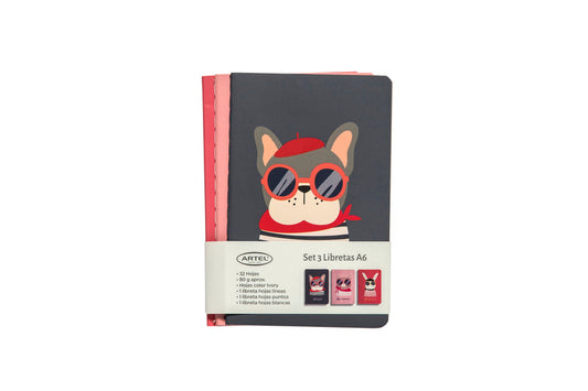 Set Libretas Artel 3 Unidades A6 Diseño Mascotas