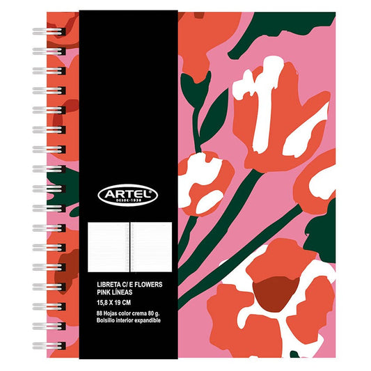 Libreta Artel Con Elástico Flowers Pink Lineas 88h