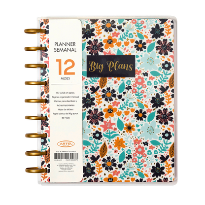 Planner Artel 12 Meses Sin Fecha Diseño Flores