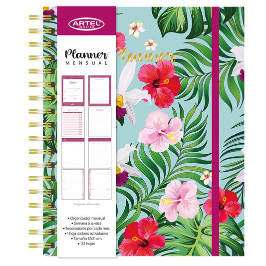 Planner 12 meses  Flores 17 x 21cm ARTEL