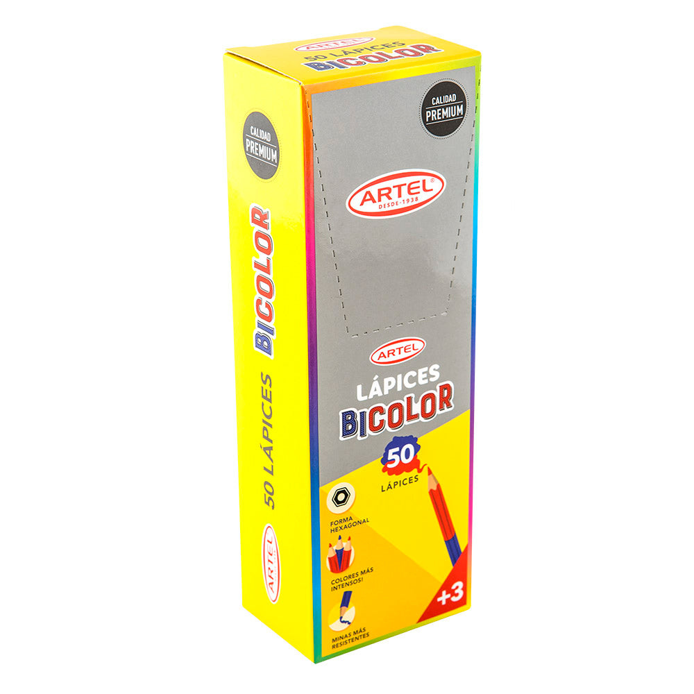 Caja 50 Lápices Bicolor Azul/Rojo Hexagonales