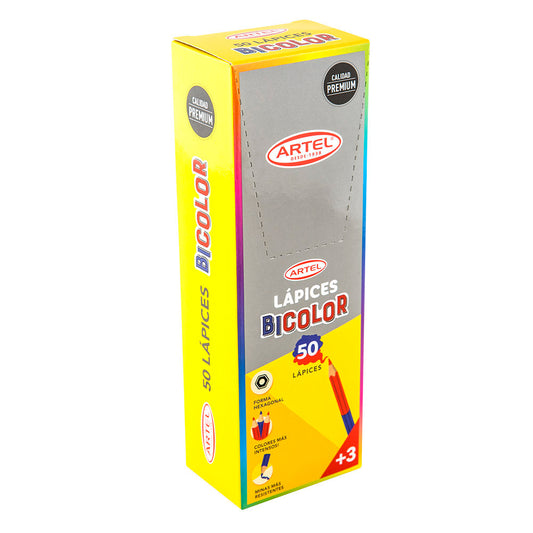 Caja 50 Lápices Bicolor Azul/Rojo Hexagonales