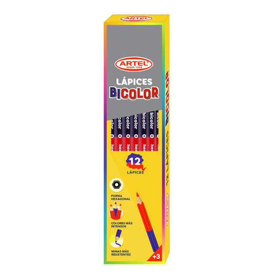 Lápices Bicolor Azul/Rojo x 12. Artel