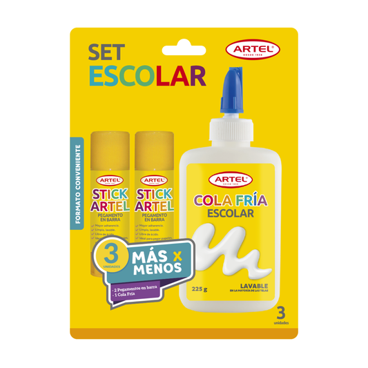 Pack 1: 2 Adhesivos Barra Artel 21 Gramos + Cola Fría 250 Ml