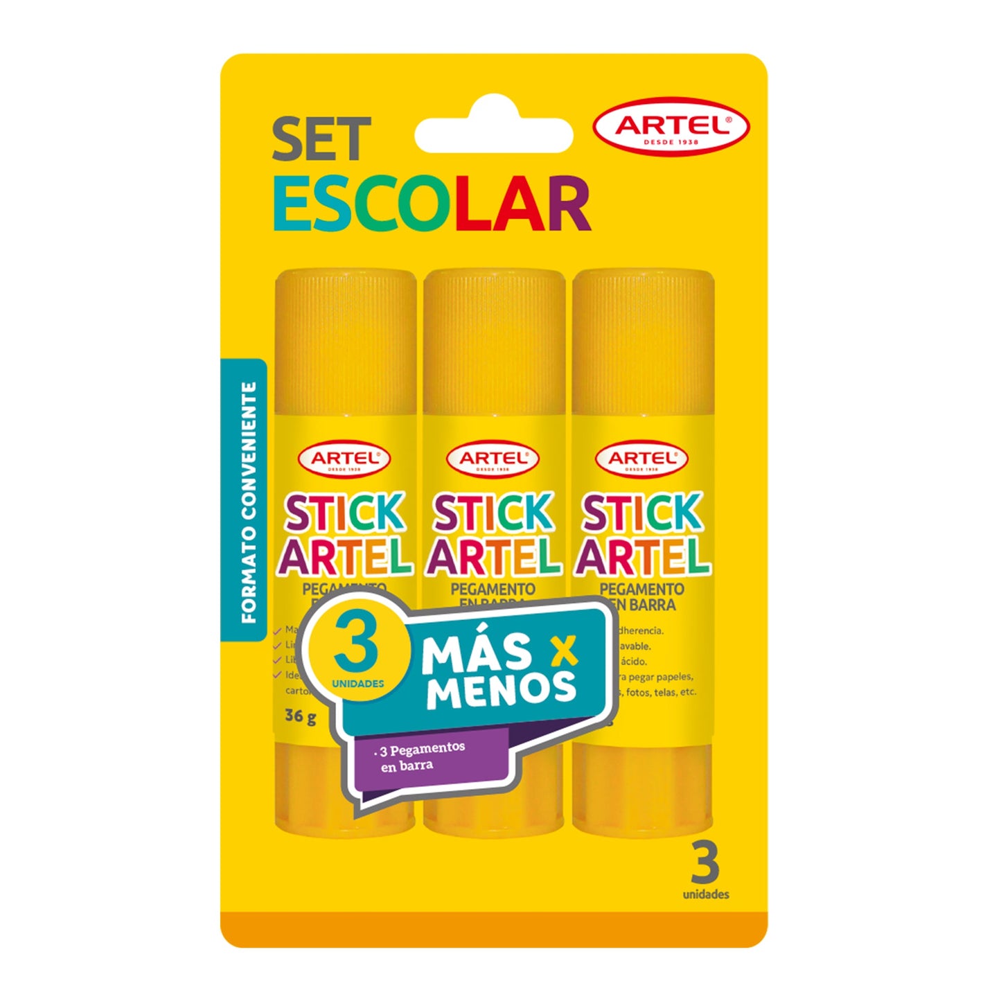 Pack 2: 3 Adhesivos Barra Artel 36 Gramos