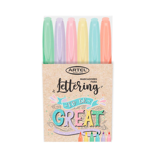 Set. Marcadores Lettering 6 Pastel pince