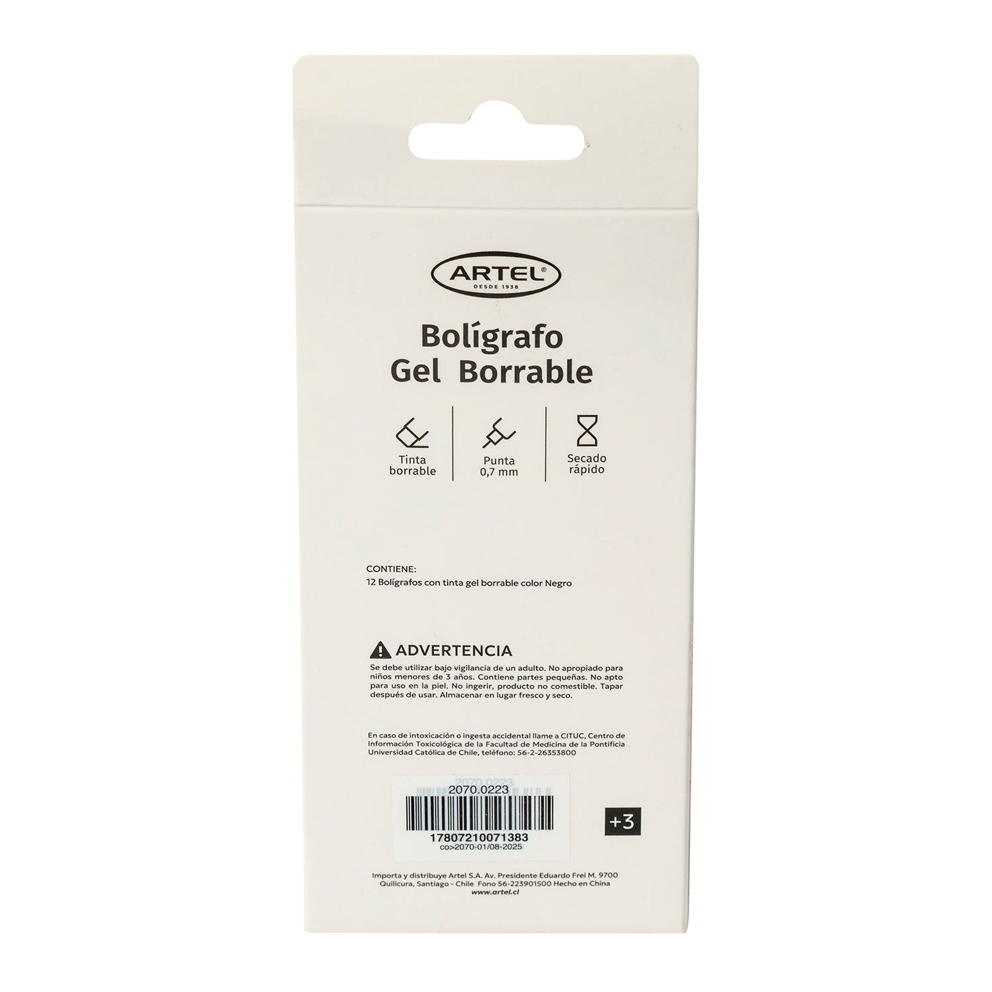 Bolígrafo Gel Borrable Artel Negro 1 Unidad