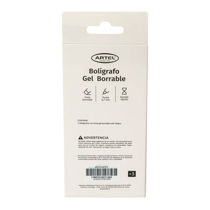 Bolígrafo Gel Borrable Artel Negro 1 Unidad