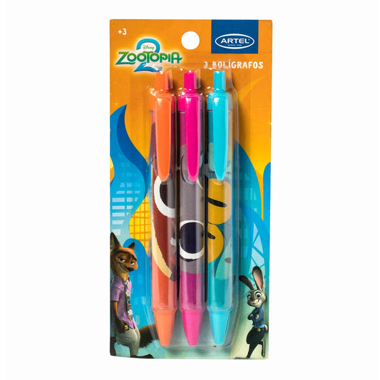 Set 3 Bolígrafos Artel Diseño Zootopia 2