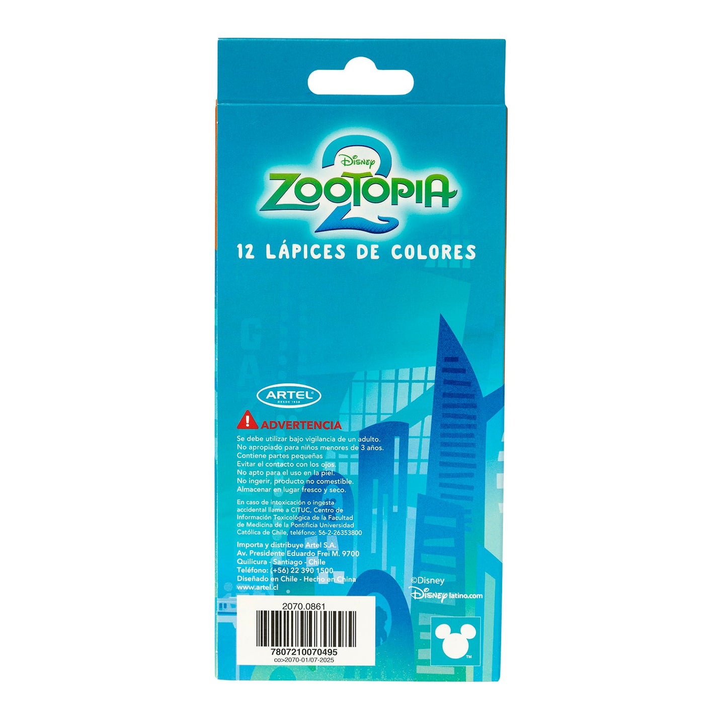 Estuche Lápices de Colores Artel 12 Unidades Diseño Zootopia 2