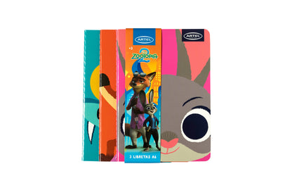 Set 3 Libretas Artel A6 Diseño Zootopia 2
