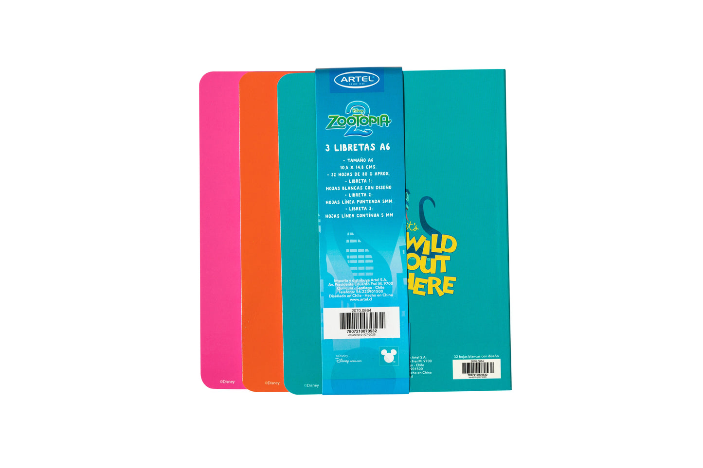 Set 3 Libretas Artel A6 Diseño Zootopia 2