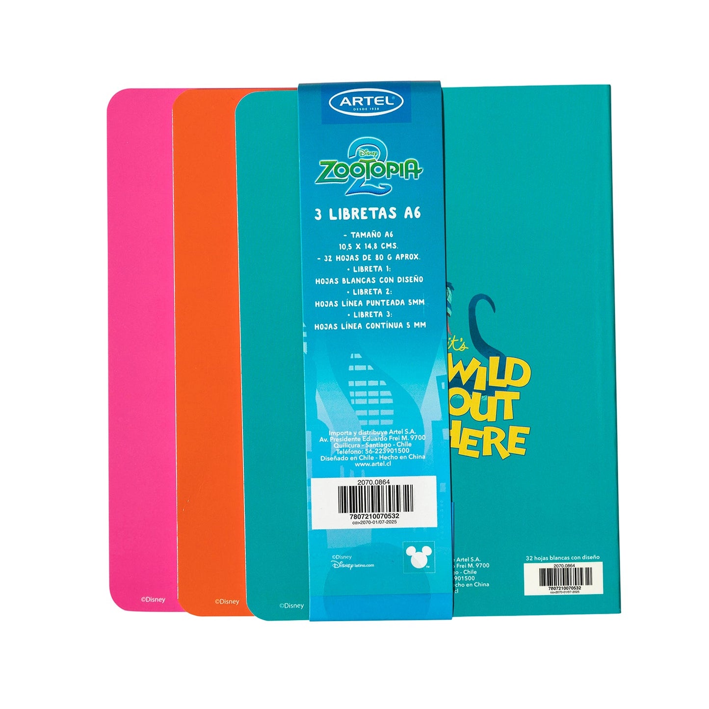 Set 3 Libretas Artel A6 Diseño Zootopia 2