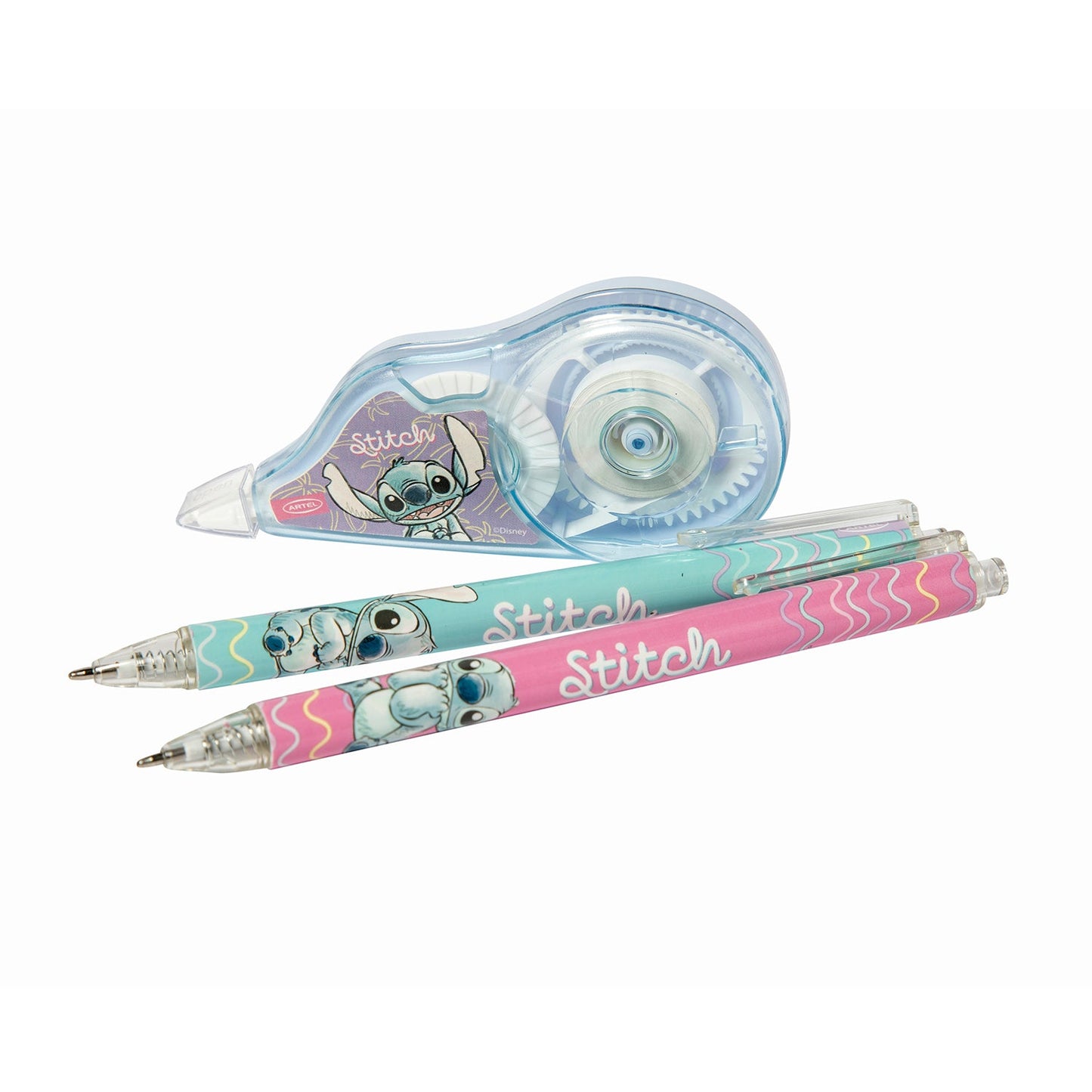 Set 2 Bolígrafos + Cinta Correctora Stitch Artel