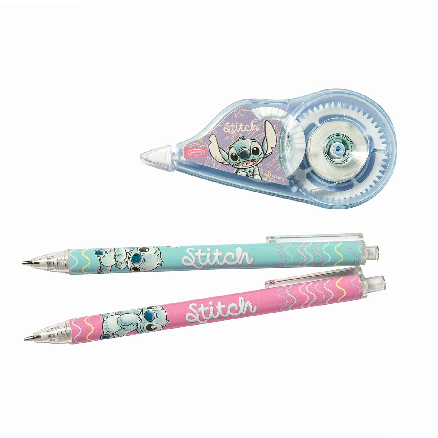 Set 2 Bolígrafos + Cinta Correctora Stitch Artel