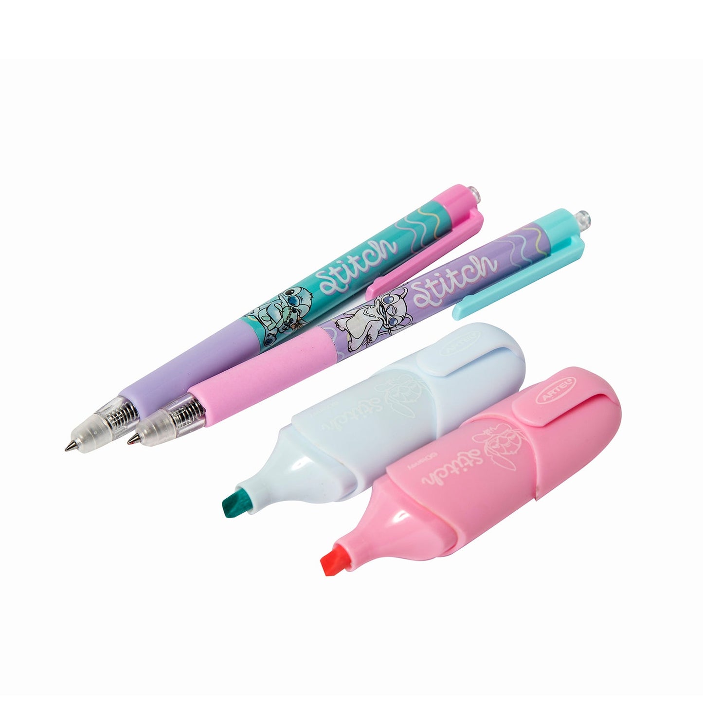 Set 2 Bolígrafos Y 2 Destacadores Stitch Artel