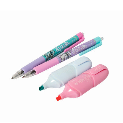 Set 2 Bolígrafos Y 2 Destacadores Stitch Artel