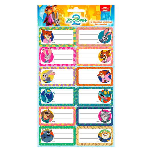 Set Etiqueta Nombre Artel 35X70Mm Zootopia 12 Unidades