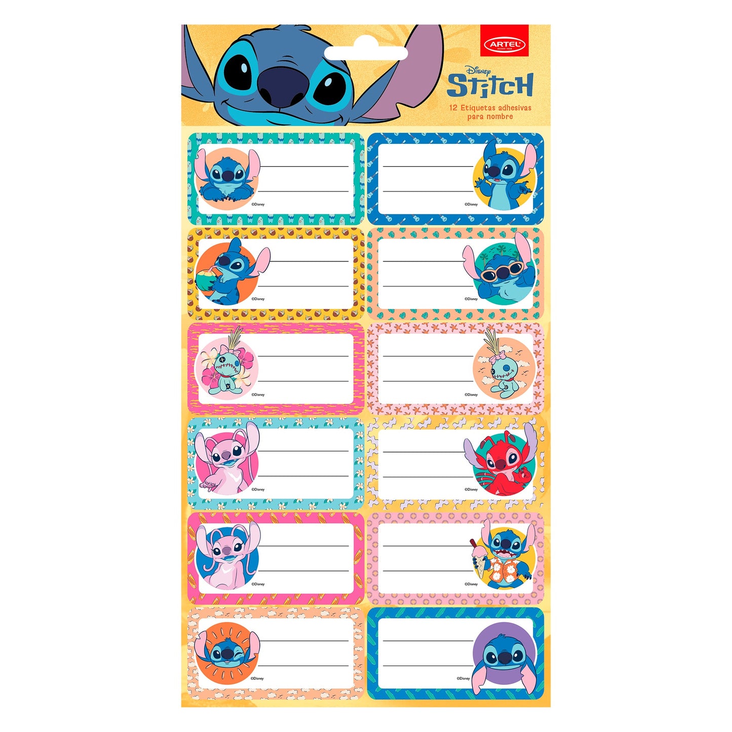 Set Etiqueta Nombre Artel 35X70 Mm Stitch 12 Unidades