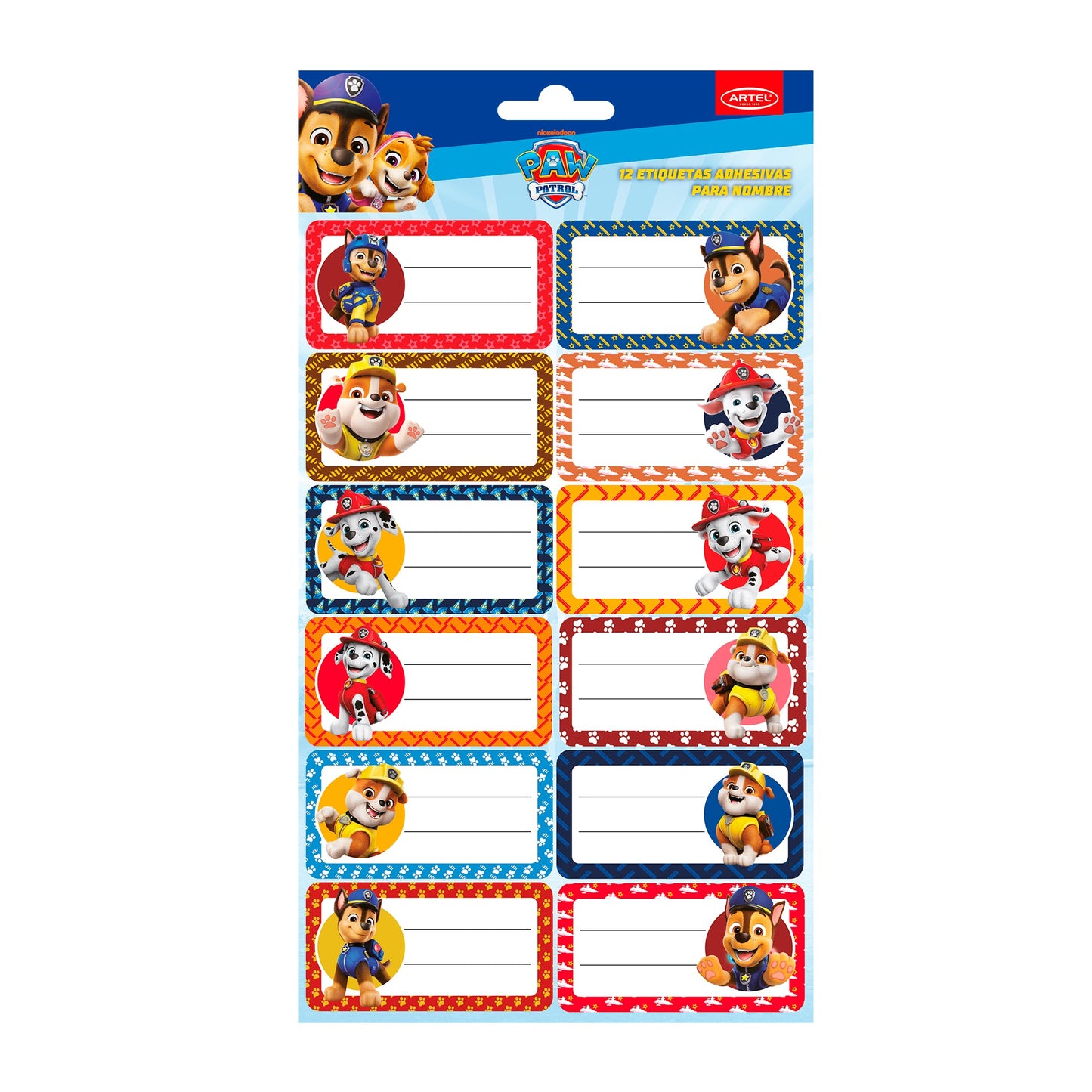 Set Etiqueta Nombre Artel 35X70Mm Paw Patrol 12 Unidades