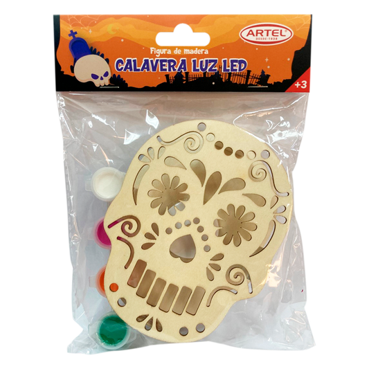 Figura madera Calavera luz led