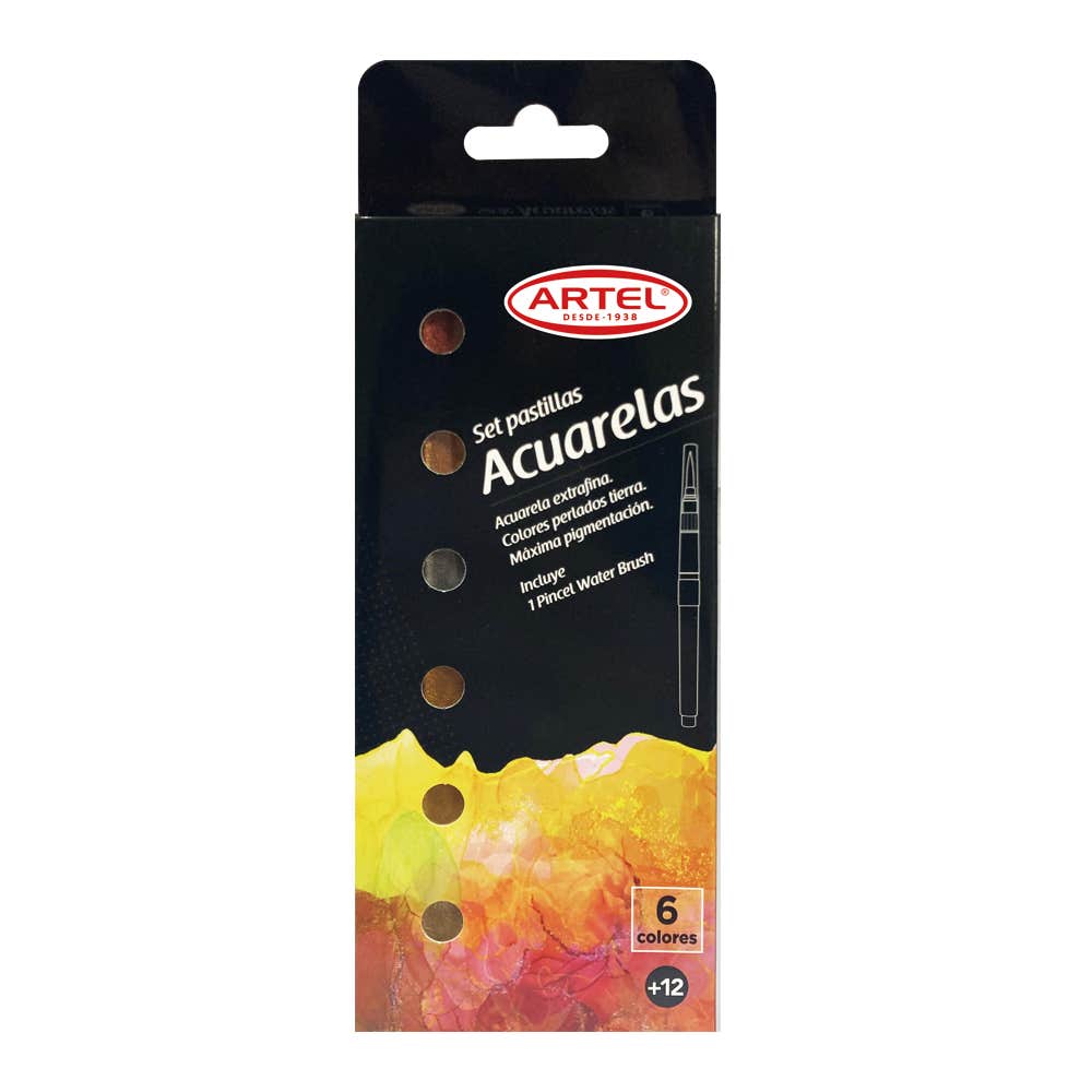 ESTUCHE ACUARELAS EN PASTILLAS 6 COLORES METALIZADOS ARTEL