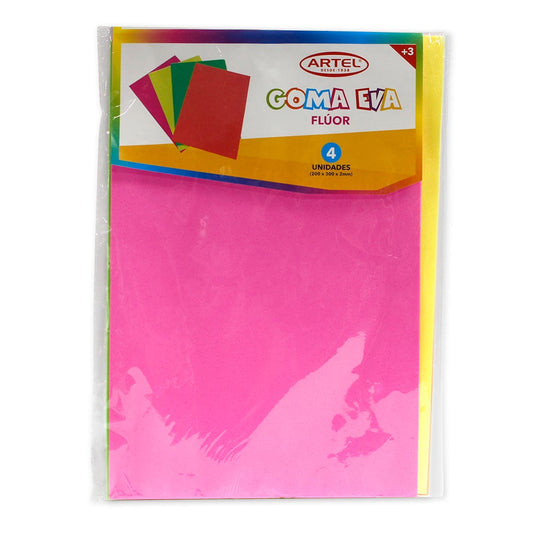 Set 4 Goma Eva Stylo Fluor A4 Artel