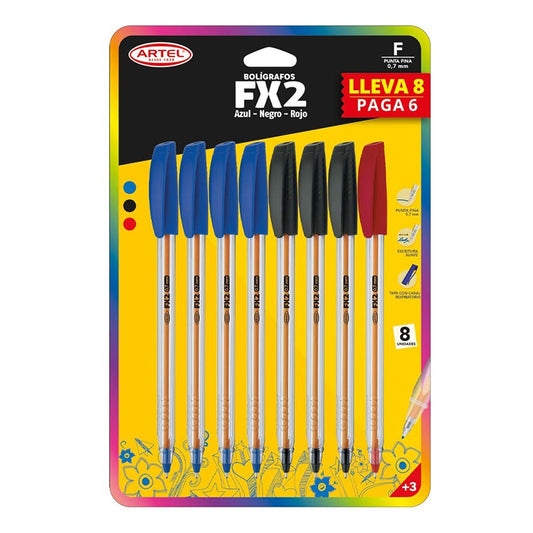 PACK BOLIGRAFOS FX2 ARTEL PUNTA FINA 0,7 MM LLEVA 8 PAGA 6