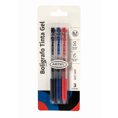 Bolígrafos Gel Artel 0,5Mm 3 Unidades (Azul-Negro-Rojo)