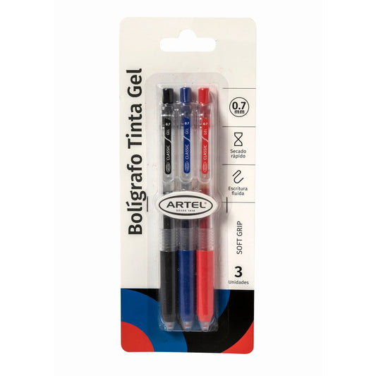 Bolígrafos Gel Artel 0,5Mm 3 Unidades (Azul-Negro-Rojo)