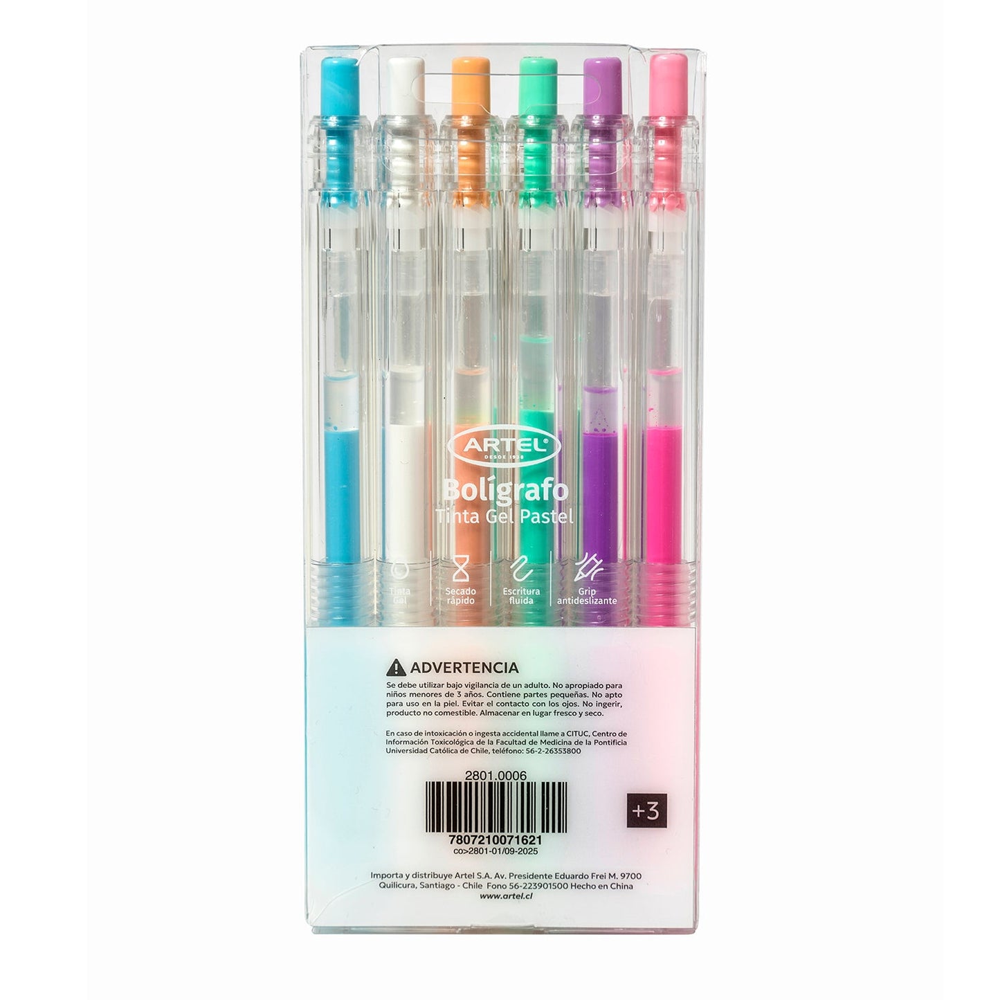 Estuche Bolígrafo Gel Artel 0,5 Mm Pasteles 6 Unidades