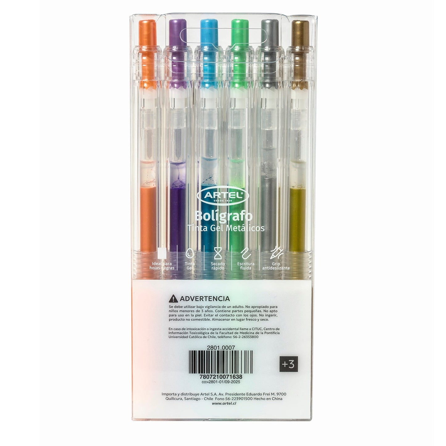 Estuche Bolígrafo Gel Artel 0,5 Mm Metálicos 6 Unidades