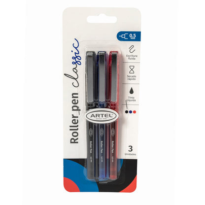 Roller Pen Artel 0,5 Mm 3 Unidades Rojo-Azul-Negro
