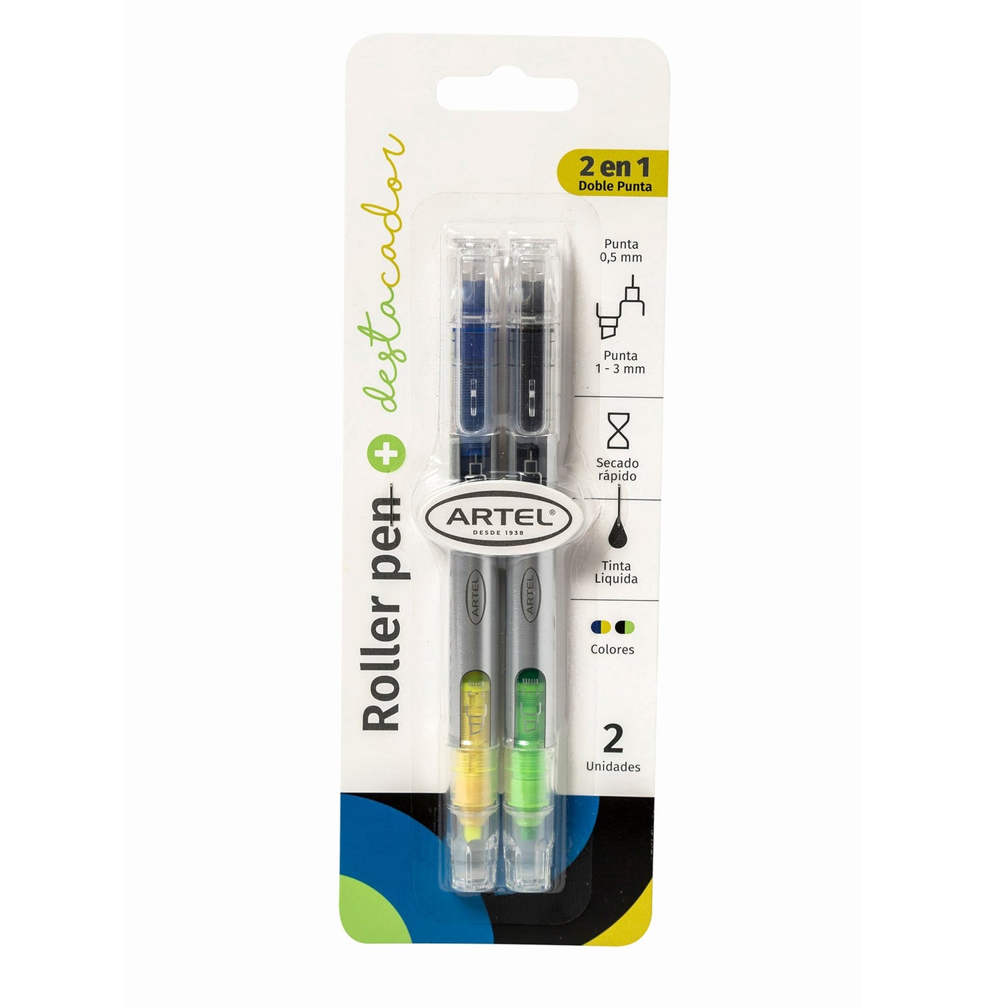 Rollerpen Y Destacador Doble Punta Artel 2 Unidades