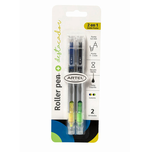 Rollerpen Y Destacador Doble Punta Artel 2 Unidades
