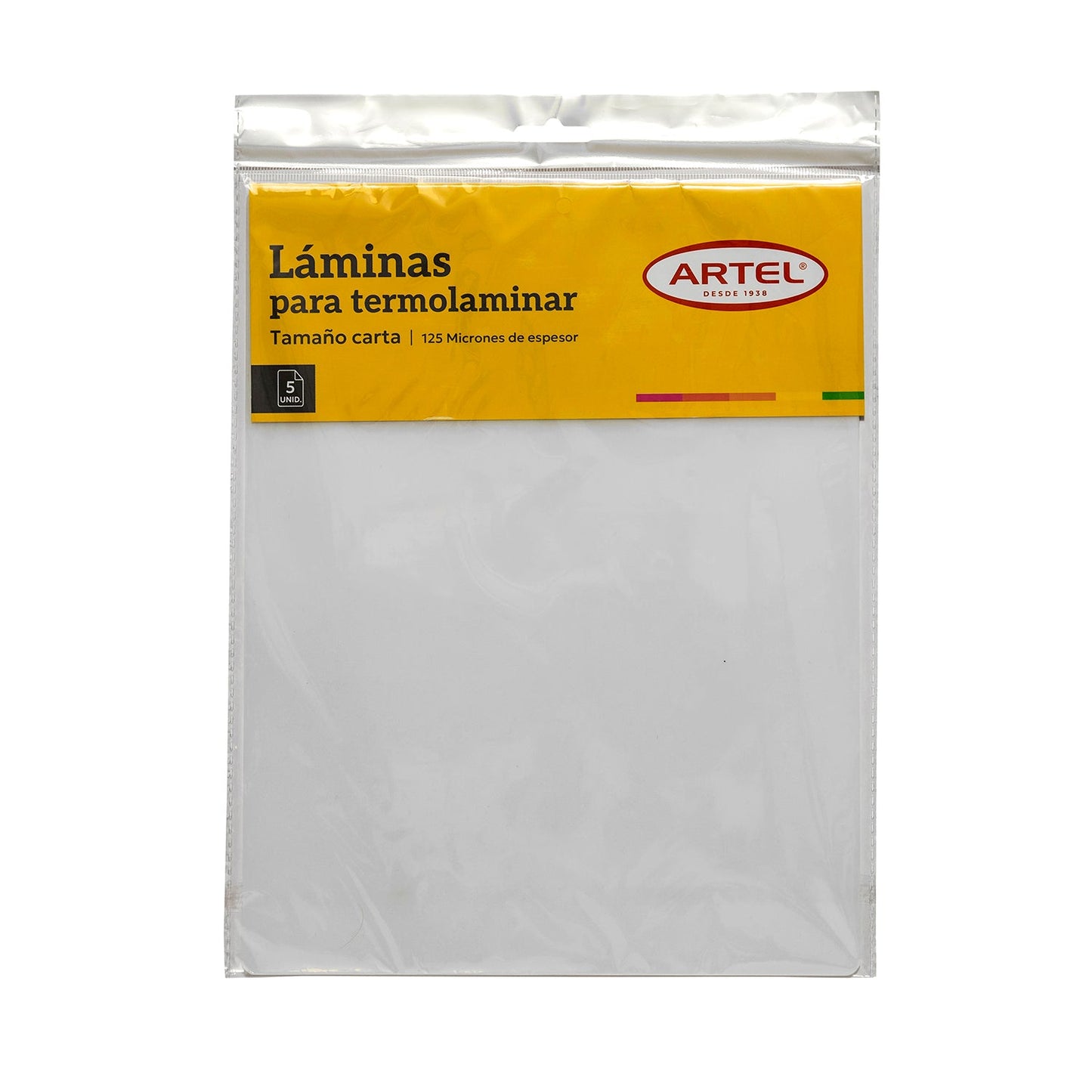 Lámina Termolaminar Artel 125 Micrones Tamaño Carta 5 Unidades