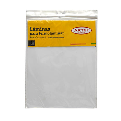 Lámina Termolaminar Artel 125 Micrones Tamaño Carta 5 Unidades