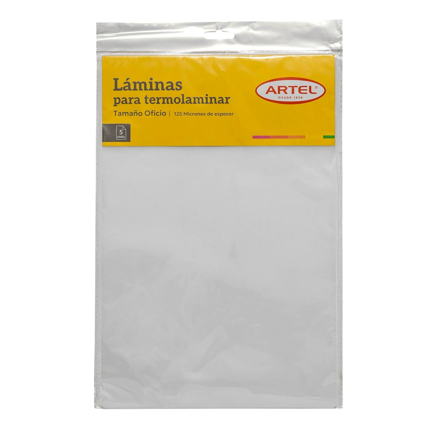 Lámina Termolaminar Artel  125 Micrones Tamaño Oficio 5 Unidades