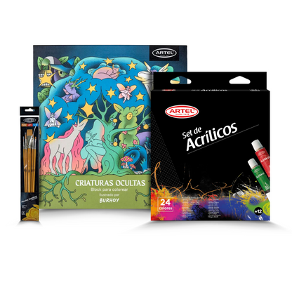 Pack Navidad Acrílico 2: Set Acrílicos + Block para Colorear + Set Pinceles